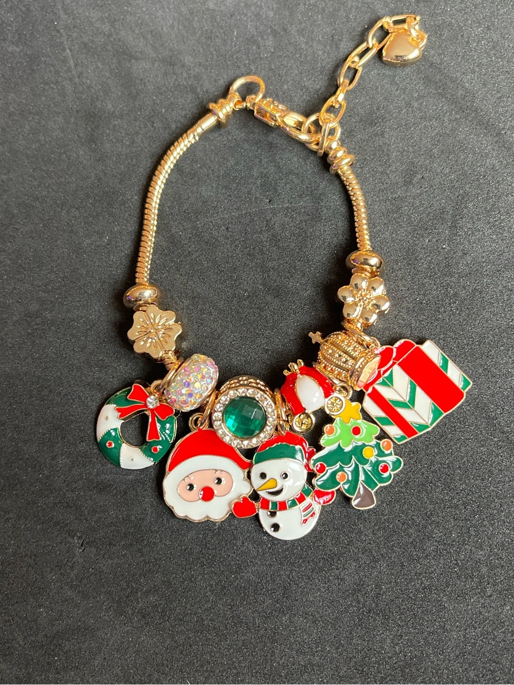 Gold-Tone Christmas Charm Bracelet with Santa & Snowman